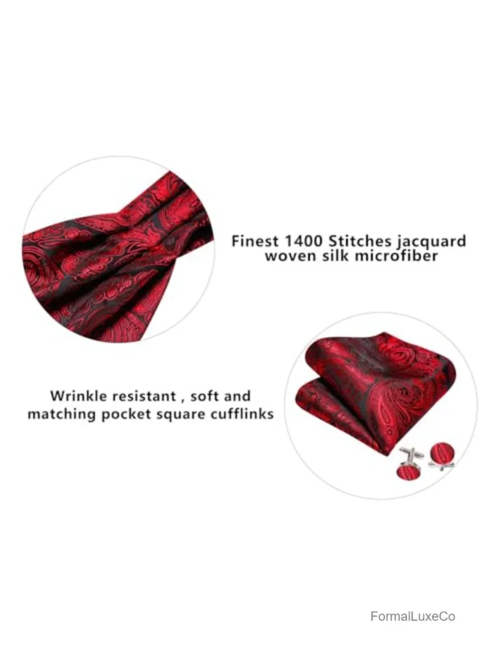 Silk Jacquard Cravat Tie Set with Handkerchief and Cufflinks